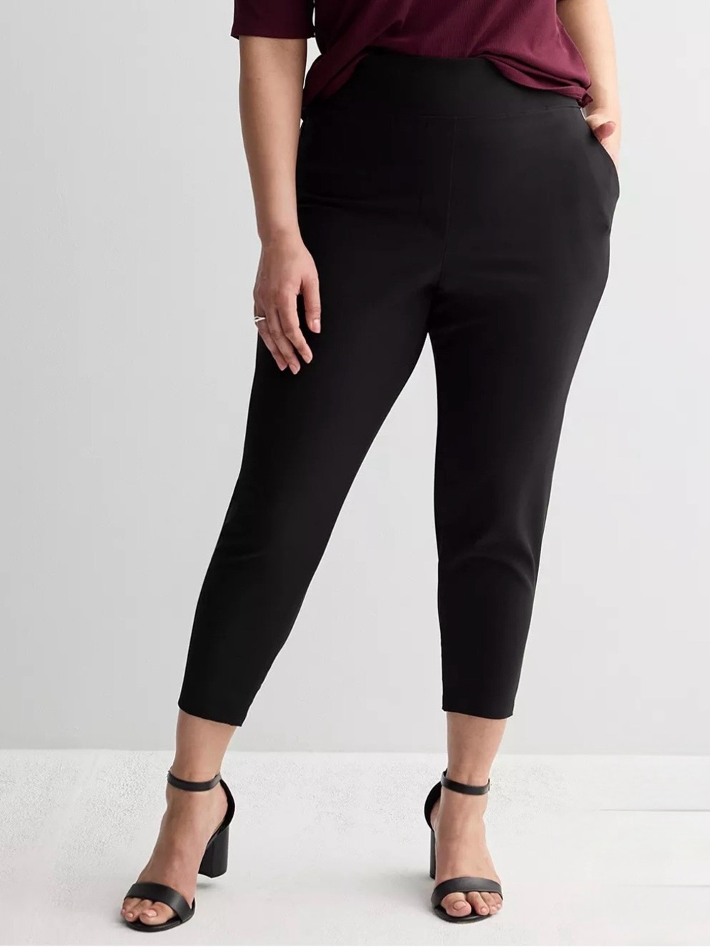 NINE WEST 1X Black Wrinkle Resistant Straight Pull On High Rise Ankle Pants